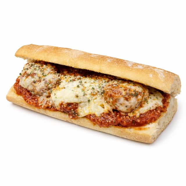Meatball Parmigiana Hot Sandwich.